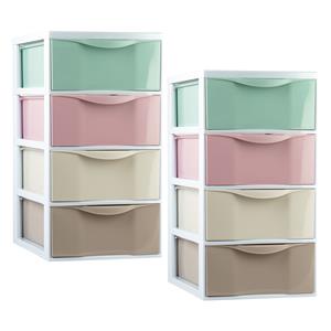 PlasticForte Ladeblokje/bureau organizer - 2x - 4 lades - gekleurd - L26 x B37 x H49 cm - plastic -