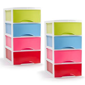 PlasticForte Ladeblokje/bureau organizer - 2x - 4 lades - multi kleuren - L26 x B36 x H49 cm - plastic -