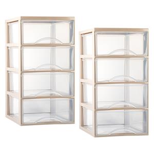PlasticForte Ladeblokje/bureau organizer - 2x - 4 lades - transparant/beige - L26 x B36 x H49 cm - plastic -