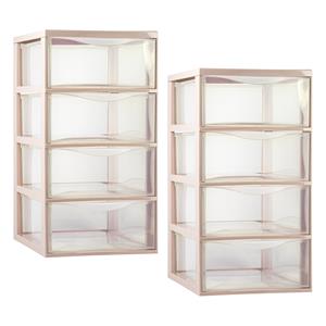 PlasticForte Ladeblokje/bureau organizer - 2x - 4 lades - transparant/beige - L26 x B37 x H49 cm - plastic -