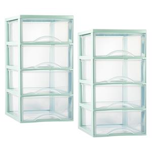 PlasticForte Ladeblokje/bureau organizer - 2x - 4 lades - transparant/mintgroen - L26 x B36 x H49 cm - plastic -