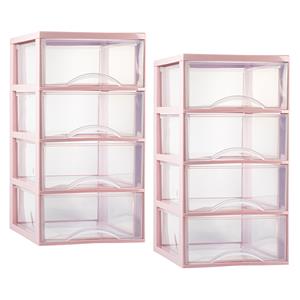 PlasticForte Ladeblokje/bureau organizer - 2x - 4 lades - transparant/roze - L26 x B36 x H49 cm - plastic -