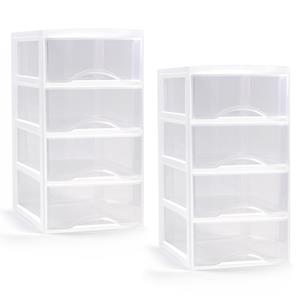PlasticForte Ladeblokje/bureau organizer - 2x - 4 lades - transparant/wit - L26 x B36 x H49 cm - plastic -