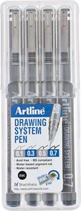 Artline Fineliner Drawing System etui van 4 stuks: 0,1 - 0,3 - 0,5 en 0,7 mm