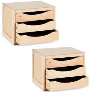 Kipit 2x Stuks Kantoor organiser ladeblokken hout x 30 x 29 cm - 3x lades -