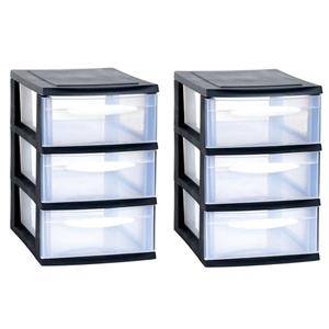 EDA Ladenkast/bureau organizer - 3x stuks - zwart - stapelbaar - A5 formaat 3 lades - L18 x B28 x H2 -