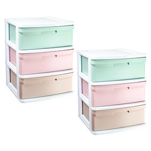 PlasticForte Ladeblokje/bureau organizer - 2x - 3 lades - gekleurd - L39 x B40 x H49 cm - plastic -
