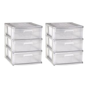PlasticForte 2x stuks ladeblok/bureau organizer met 3x lades grijs/transparant L40 x B39 x H39.5 cm -
