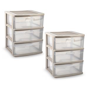 PlasticForte Ladeblokje/bureau organizer - 2x - 3 lades - transparant/beige - L39 x B40 x H49 cm - plastic -