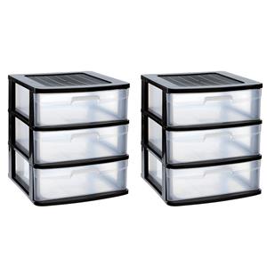 PlasticForte 2x stuks ladeblok/bureau organizer met 3x lades zwart/transparant L40 x B39 x H39.5 cm -