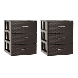PlasticForte 2x stuks ladeblok/bureau organizer met 3 lades rotan bruin 39,5 x 36,5 x 46,5 cm -