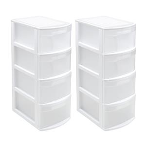 PlasticForte 2x stuks ladeblok/bureau organizer met 4x lades wit/transparant L39 x B28.5 x H78 cm -
