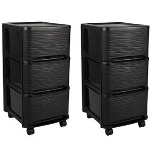 EDA 2x stuks ladenkast organizers zwart 3x lades met wieltjes L32 x B37 x H61 cm -