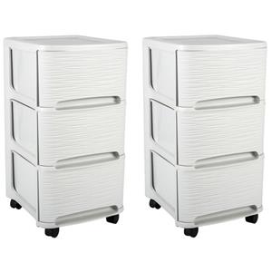 EDA 2x stuks ladenkast organizers wit 3x lades met wieltjes L32 x B37 x H61 cm -