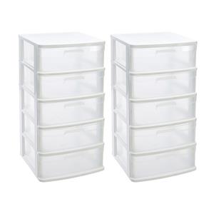 PlasticForte 2x stuks ladeblok/bureau organizer met 5x lades wit/transparant L40 x B39 x H81 cm -