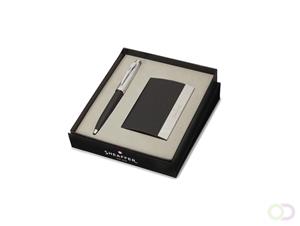 Sheaffer SF-G2931351-3 Balpen 100 M Giftset Glossy Black Barrel- Brushed Nickel Plated + Visitekaarthouder