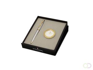 Sheaffer SF-G2934051-1 Balpen 100 M Giftset Bright Chrome Gold Tone Met Gold Plated + Tafelklok