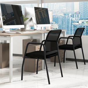 Costway Conferentiestoelen Set van 2 Bezoekersstoelen met Armleuningen Rugleuning van Netstof en Gevoerde Zitting Bureaustoelen tot 150 kg Belastbaar