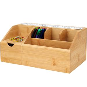 Eleganza Pennenbak bureau organizer - bamboe hout - 24 x 15 x 11 cm - 6-vaks -