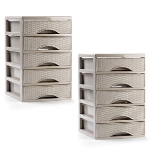 PlasticForte Ladeblokje/bureau organizer - 2x - 5 lades - beige - L18 x B21 x H28 cm - plastic -