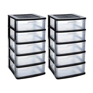 PlasticForte 2x stuks ladeblok/bureau organizer met 5x lades zwart/transparant L40 x B39 x H81 cm -