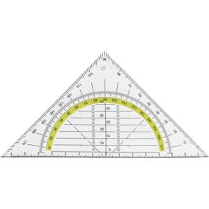 Merkloos Geodriehoek Triangle met liniaal en gradenboog - set 3x stuks - kunststof - 14 x 9 cm -
