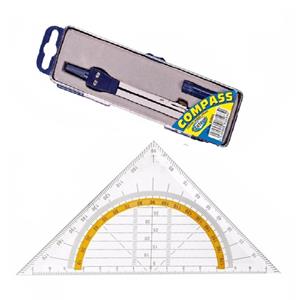Merkloos Geodriehoek met passer wiskunde school set -