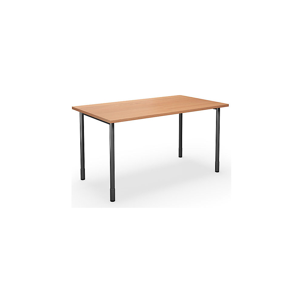 Multifunctionele tafel DUO-C, recht blad, h x d = 700 - 800 x 800 mm, breedte 1400 mm, beukenhout, zwart