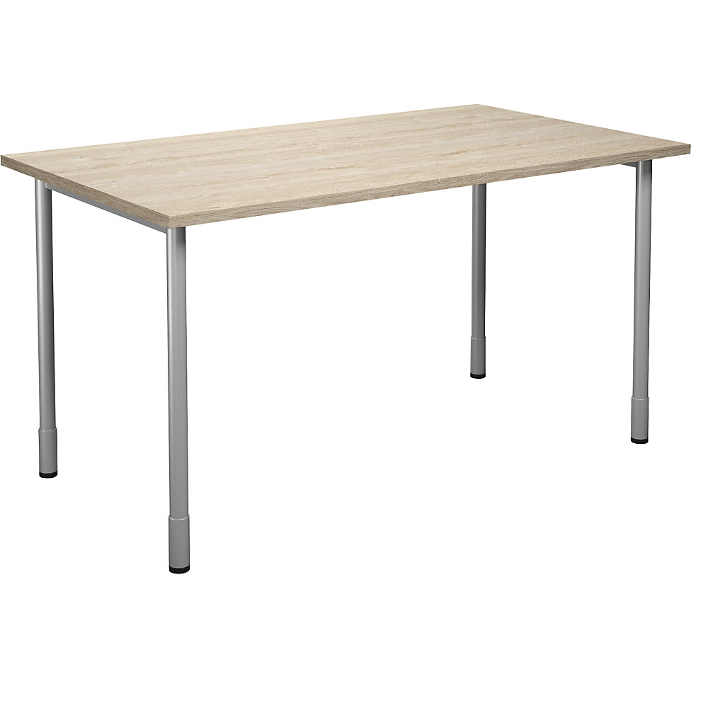 Multifunctionele tafel DUO-C, recht blad, h x d = 700 - 800 x 800 mm, breedte 1400 mm, eikenhout, zilverkleurig
