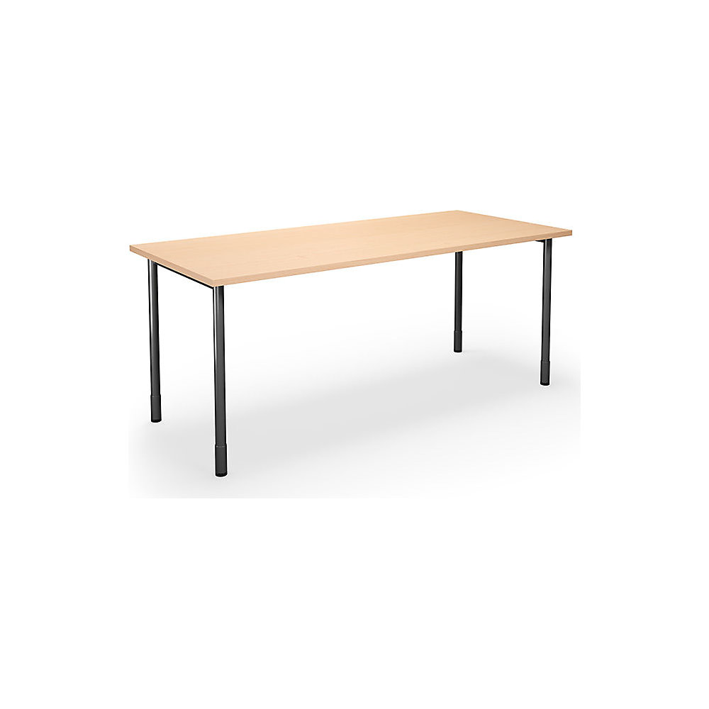 Multifunctionele tafel DUO-C, recht blad, h x d = 700 - 800 x 800 mm, breedte 1800 mm, berkenhout, zwart