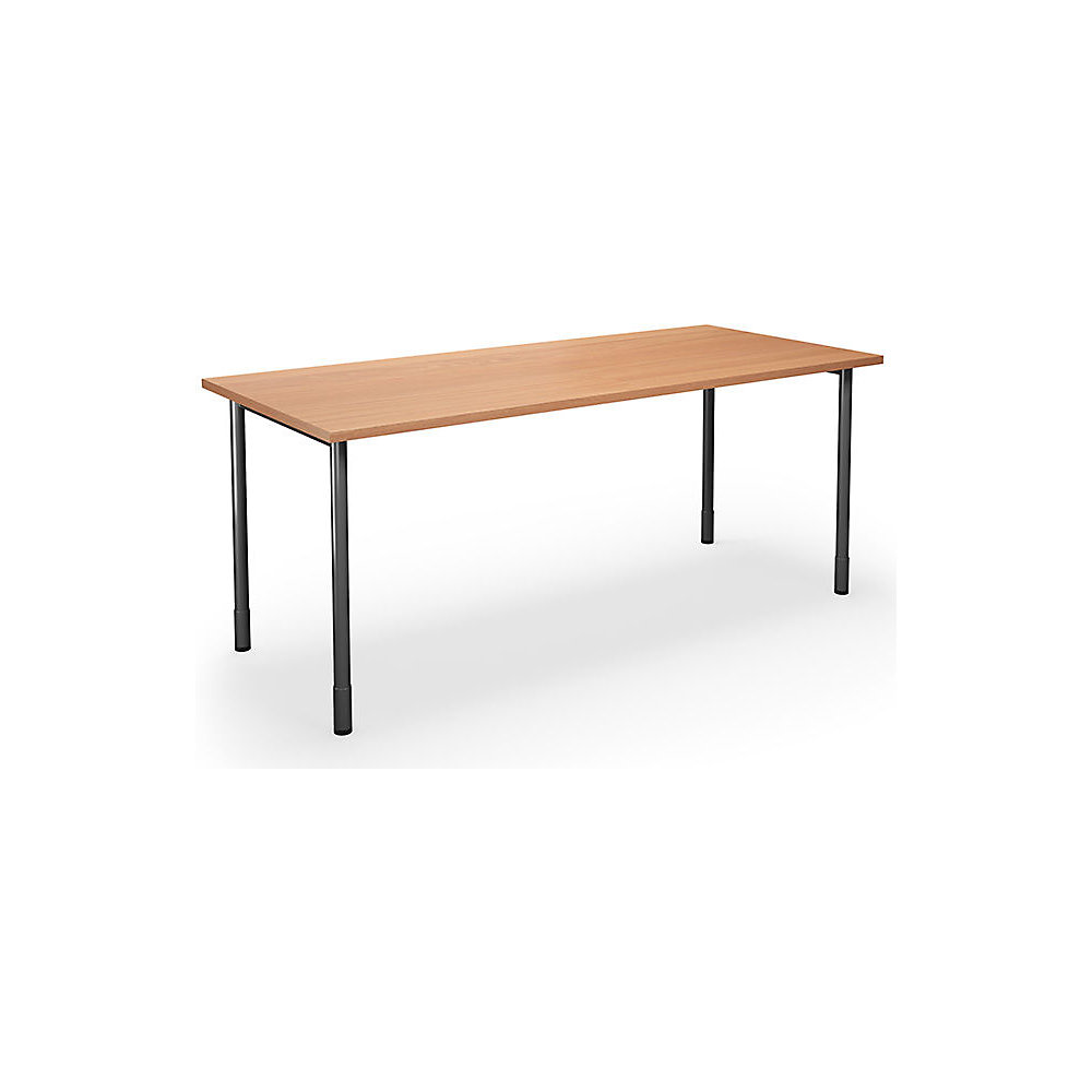 Multifunctionele tafel DUO-C, recht blad, h x d = 700 - 800 x 800 mm, breedte 1800 mm, beukenhout, zwart
