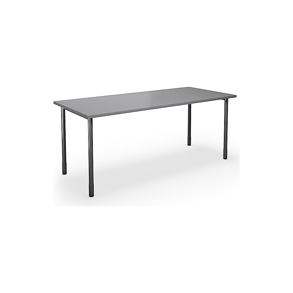 Multifunctionele tafel DUO-C, recht blad, h x d = 700 - 800 x 800 mm, breedte 1600 mm, lichtgrijs, zwart