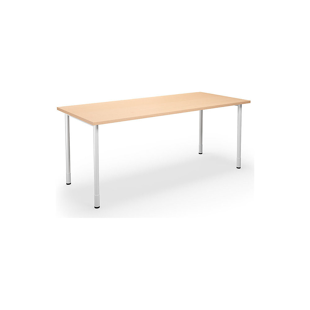 Multifunctionele tafel DUO-C, recht blad, h x d = 700 - 800 x 800 mm, breedte 1800 mm, beukenhout, zilverkleurig