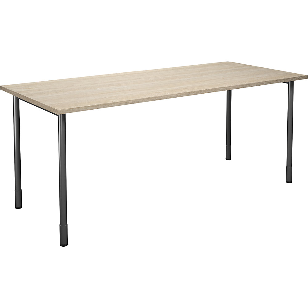 Multifunctionele tafel DUO-C, recht blad, h x d = 700 - 800 x 800 mm, breedte 1800 mm, eikenhout, zwart