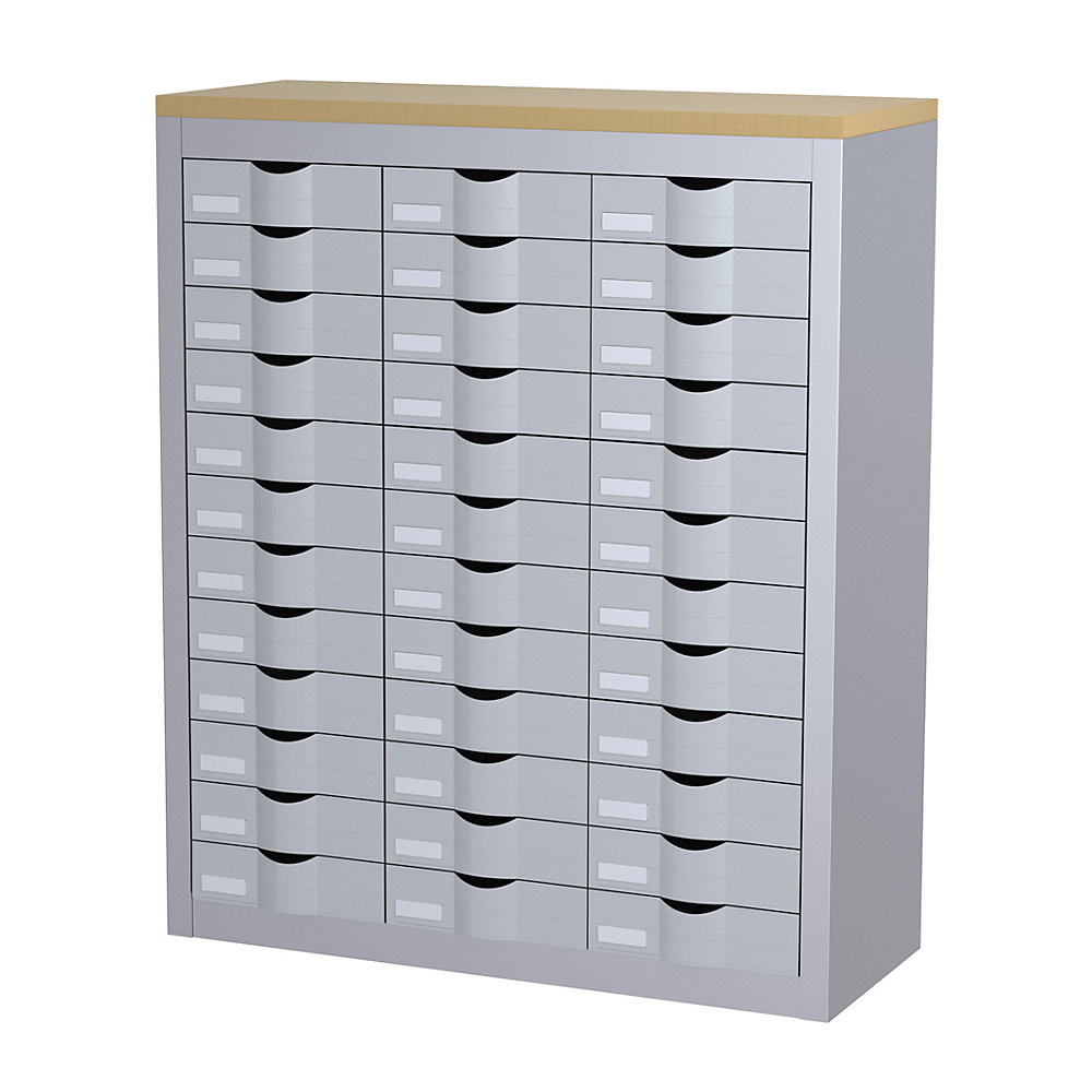 Paperflow Sorteerstation, met laden, 3 rijen, 36 laden, aluminiumkleurig