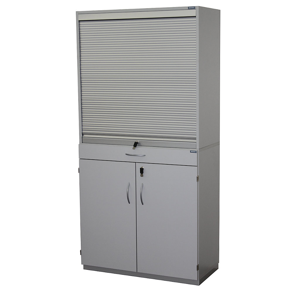 Eurokraft pro Sorteerkast met roldeuren en onderbouwkast, h x b x d = 1864 x 913 x 440 mm, 18 vakken, lichtgrijs RAL 7035