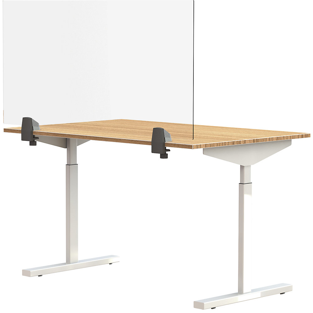 Tafelscheidingswand voor individuele werkplek, acrylglas en polystyreen, transparant, breedte 1200 mm
