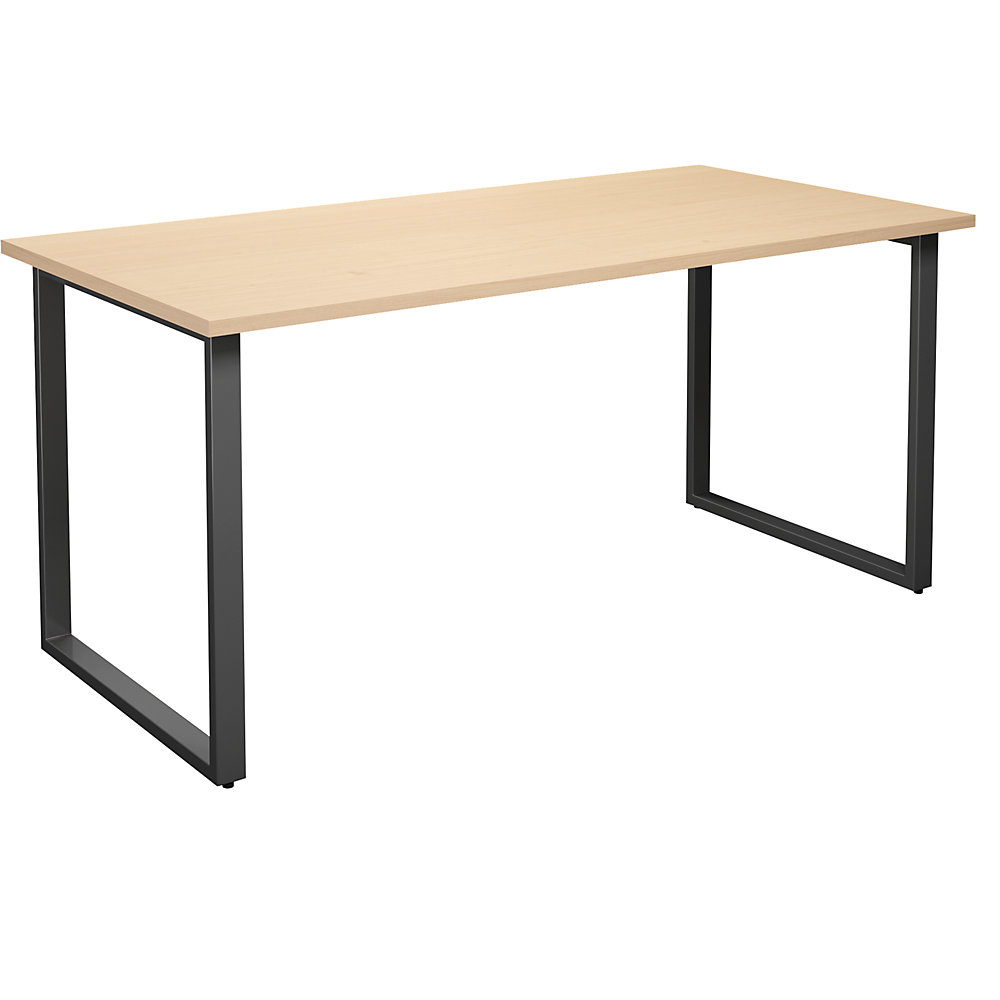 Multifunctionele tafel DUO-O, recht blad, diepte 800 mm, breedte 1600 mm, berkenhout / zwart