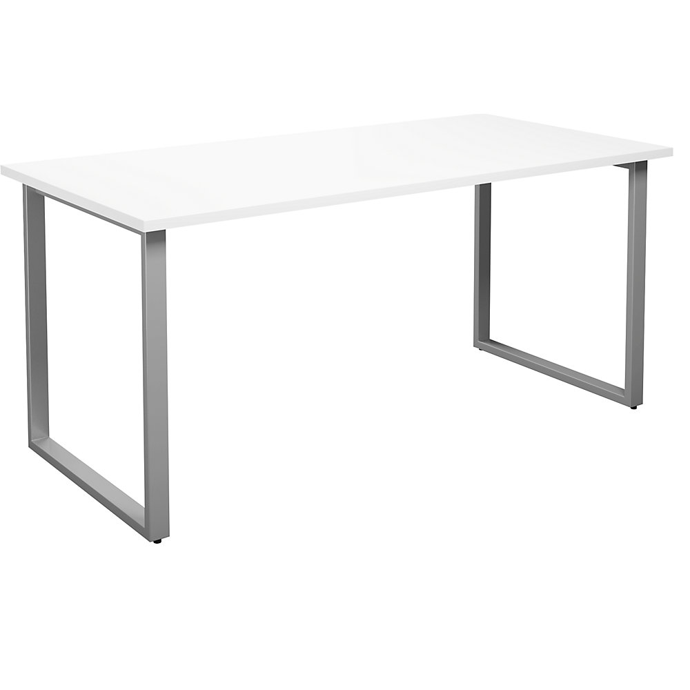 Multifunctionele tafel DUO-O, recht blad, diepte 800 mm, breedte 1600 mm, wit / zilverkleurig