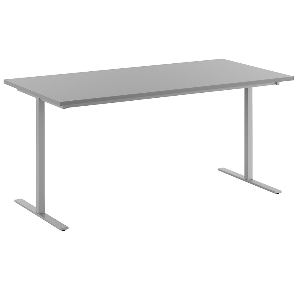 Multifunctionele tafel DUO-T, recht blad, h x d = 740 x 800 mm, breedte 1600 mm, lichtgrijs, zilverkleurig