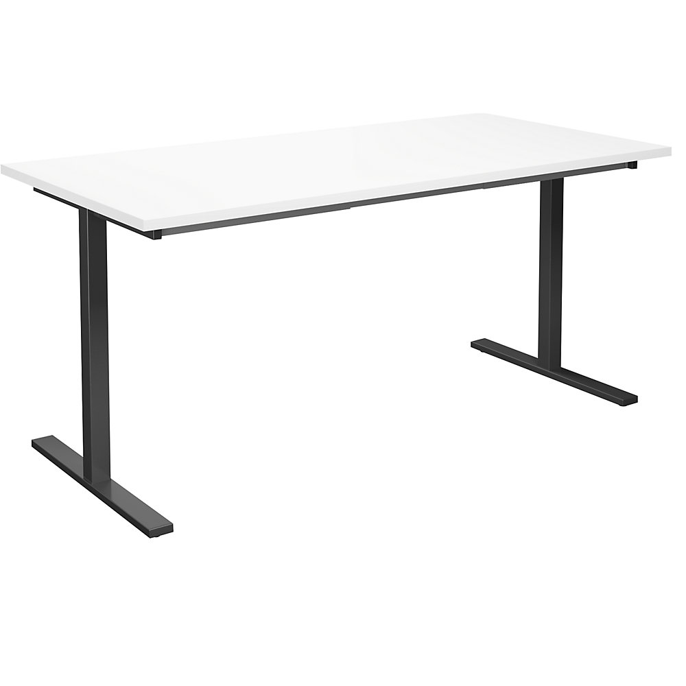 Multifunctionele tafel DUO-T, recht blad, h x d = 740 x 800 mm, breedte 1600 mm, wit, zwart