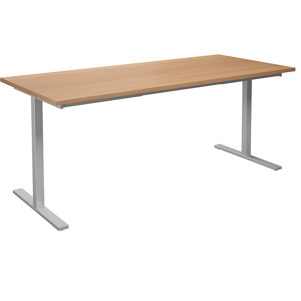 Multifunctionele tafel DUO-T, recht blad, h x d = 740 x 800 mm, breedte 1800 mm, beukenhout, zilverkleurig