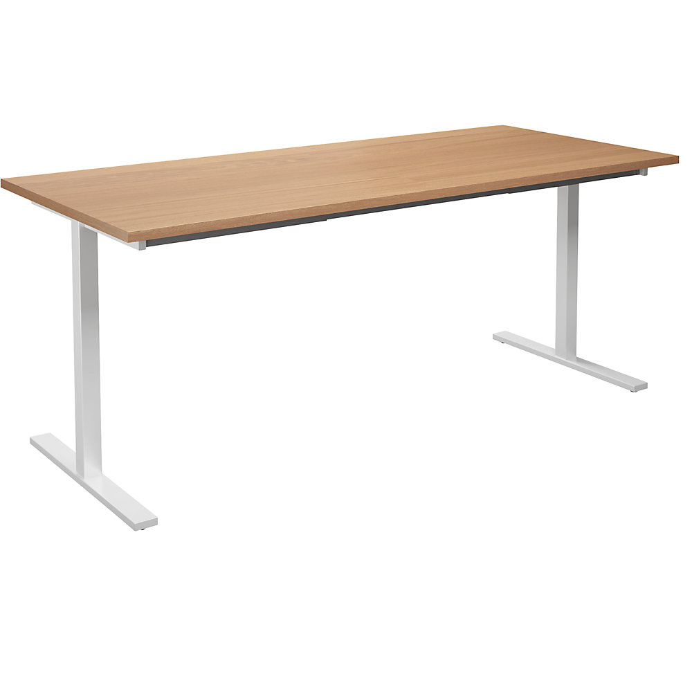 Multifunctionele tafel DUO-T, recht blad, h x d = 740 x 800 mm, breedte 1800 mm, beukenhout, wit