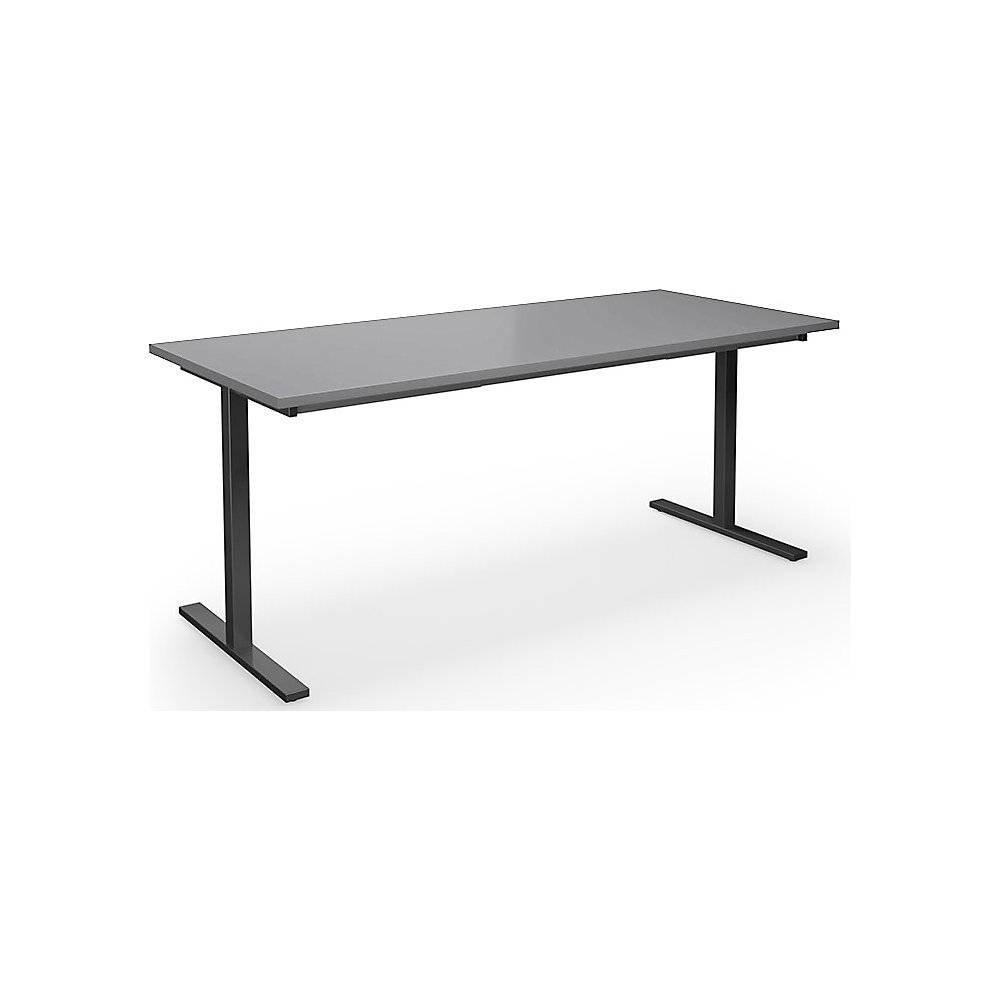 Multifunctionele tafel DUO-T, recht blad, h x d = 740 x 800 mm, breedte 1800 mm, lichtgrijs, zwart