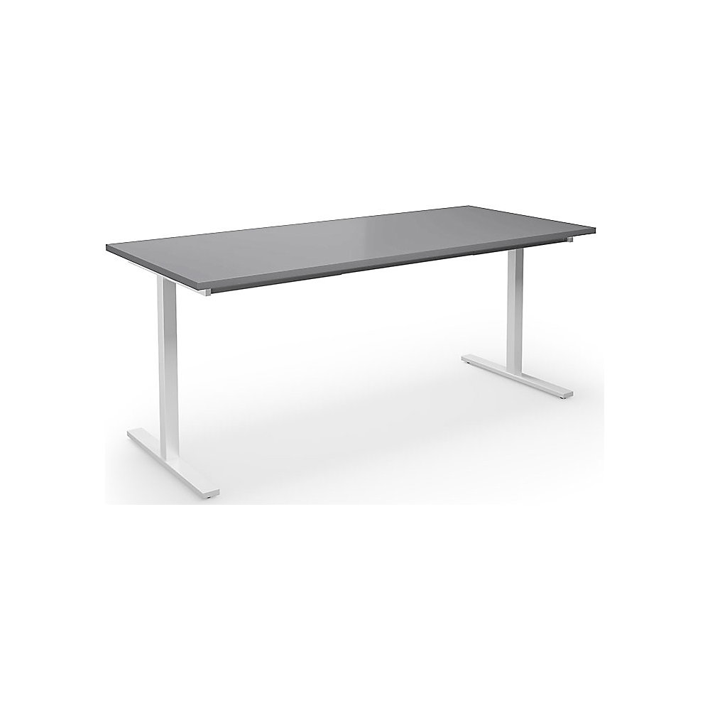 Multifunctionele tafel DUO-T, recht blad, h x d = 740 x 800 mm, breedte 1800 mm, lichtgrijs, wit