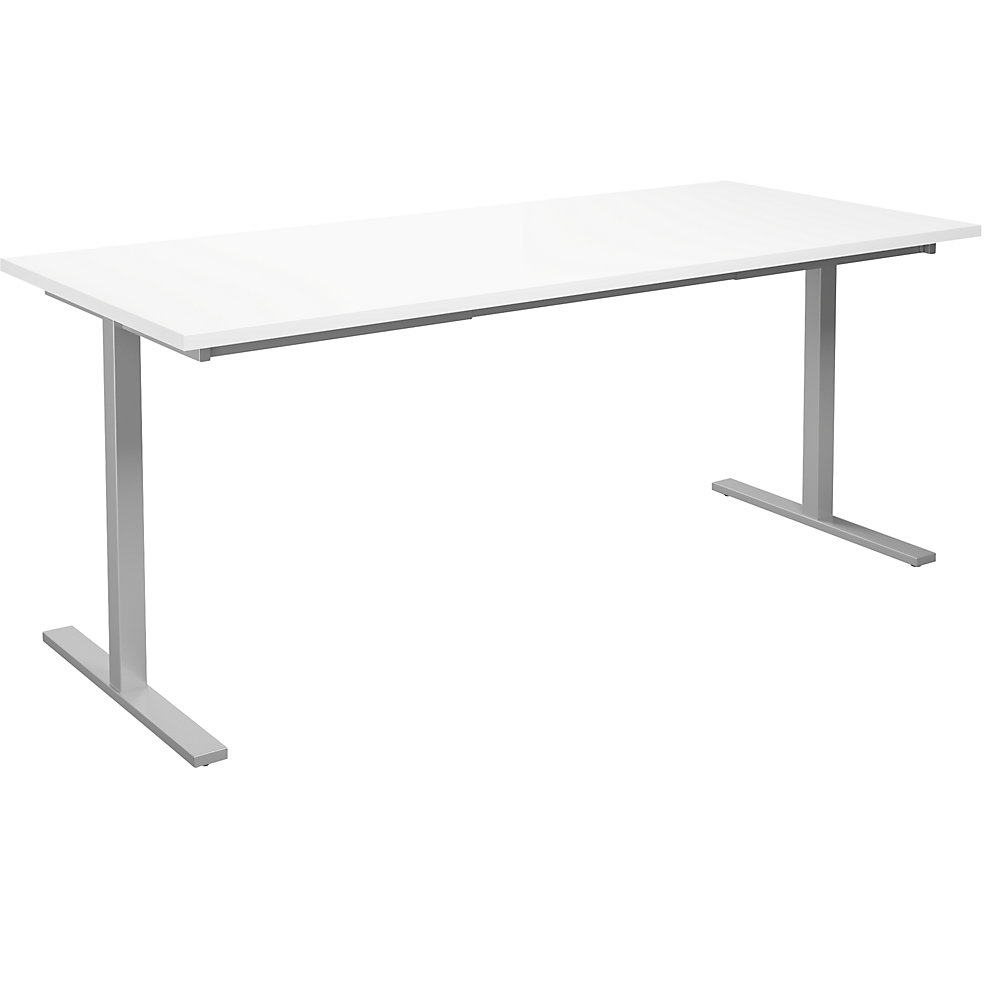 Multifunctionele tafel DUO-T, recht blad, h x d = 740 x 800 mm, breedte 1800 mm, wit, zilverkleurig