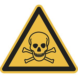 Waarschuwingsbord, waarschuwing voor giftige stoffen, VE = 10 stuks, folie, hoeklengte 100 mm