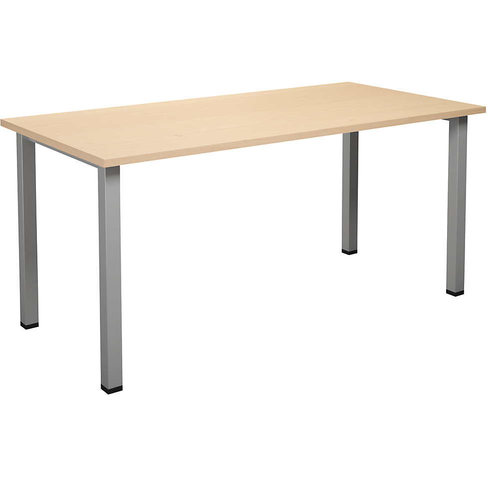 Multifunctionele tafel DUO-U, recht blad, diepte 800 mm, breedte 1600 mm, berkenhout, zilverkleurig