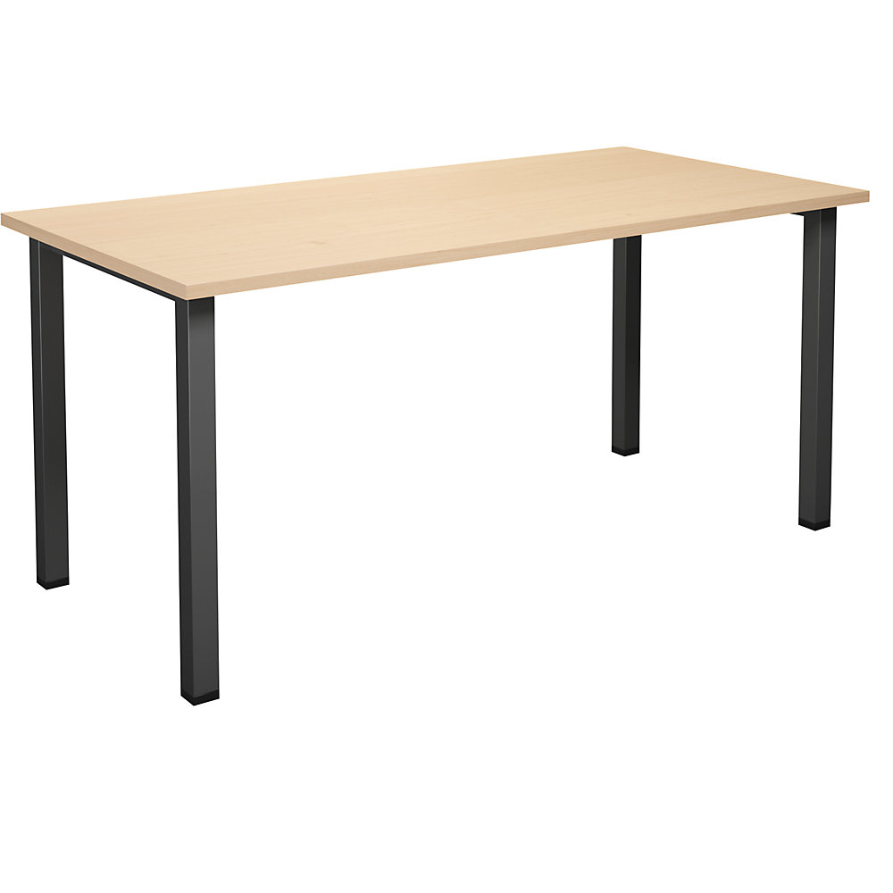 Multifunctionele tafel DUO-U, recht blad, diepte 800 mm, breedte 1600 mm, berkenhout, zwart