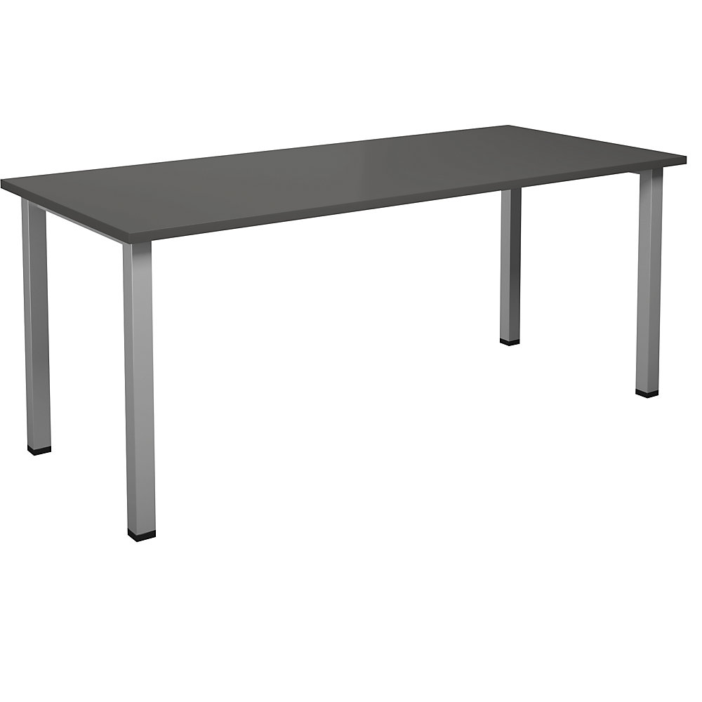 Multifunctionele tafel DUO-U, recht blad, diepte 800 mm, breedte 1800 mm, donkergrijs, zilverkleurig